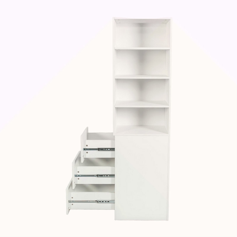 70,87 po, armoire de rangement H 70,87 po, tablette à 4 niveaux, 3 tiroirs latéraux, grande bibliothèque moderne en bois pour le bureau à domicile