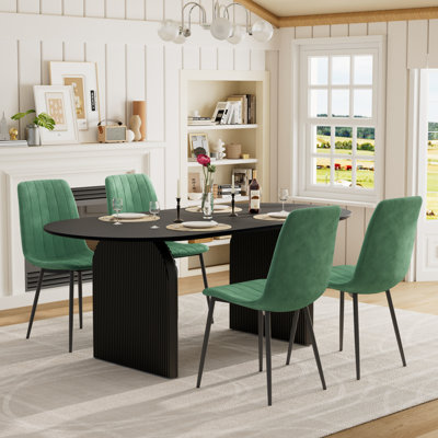 70” Modern Double Pedestal Dining Table Set With Velevt Chairs
