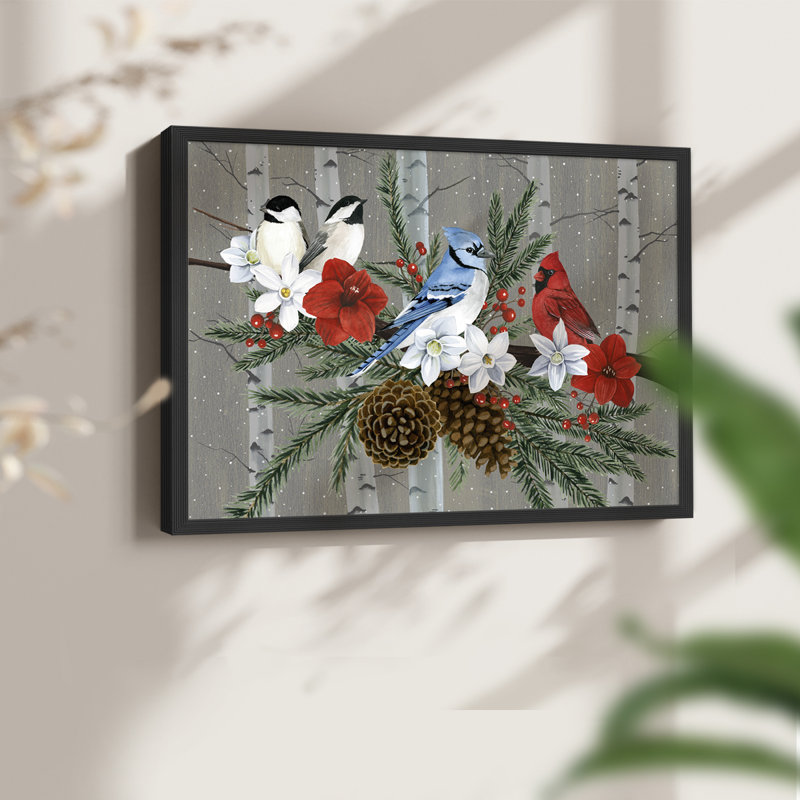 Birch Birds Collection A - Reproduction encadrée - Restickable, H 16 po x l 20 po, Noir, noir, noir, noir