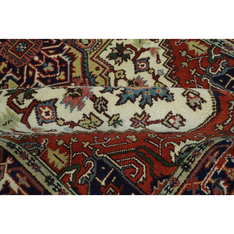 Tapis ivoire / bleu / rouge en laine noué à la main Heriz
