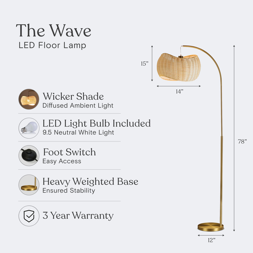 Brightech Wave 81 in. Mid-Century Modern 1-Light LED Energy Efficient Floor Lamp with Bamboo Drum Shade & Reviews | Wayfair