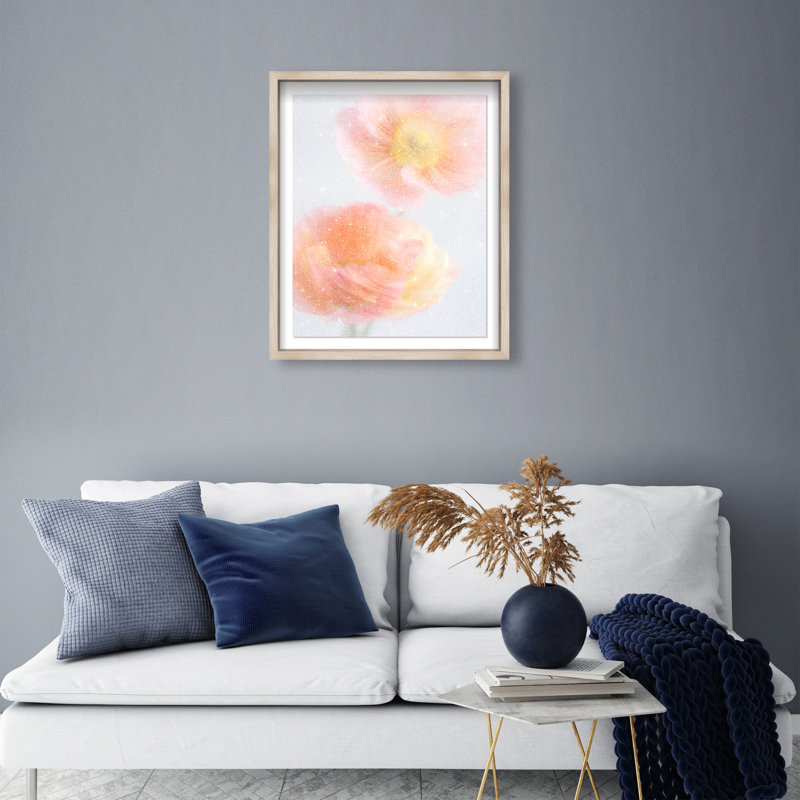 Hazy Camelias Print by Oliver Gal, 21.5"H x 25.5"W, Natural Oak Shadowbox