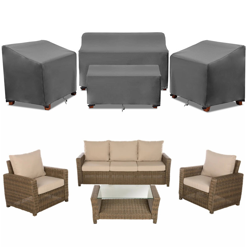 Patio Furniture Set Covers for 4 Piece Outdoor Conversation Set, Gray, 31" H x 55" W x 30" D