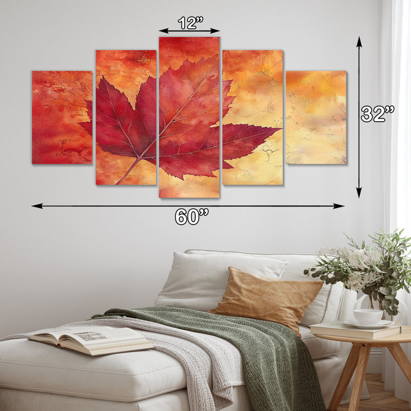 Automne, coucher de soleil et feuille d'érable I - coucher de soleil - art mural traditionnel pour salon en diamant
