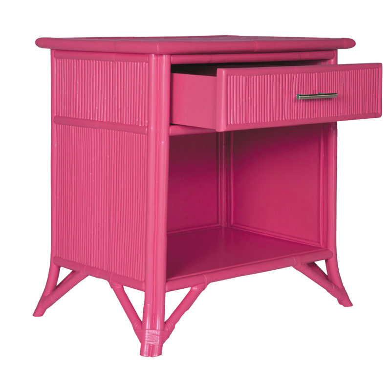1 - Drawer Rattan Nightstand, Hot Pink
