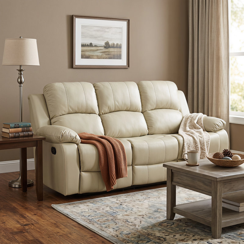 Canapé inclinable Beige Intelligent Power, canapé inclinable 3 places en similicuir respirant avec table basse réversible