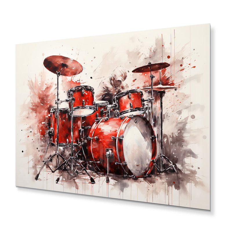 «Music Drums Pulse Deep Red» sur métal, H 16 po x l 32 po x P 1 po