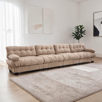 Canapé modulaire 4 places pour salon Genèveve, siège profond avec accoudoirs 6 coussins, flanelle avancée