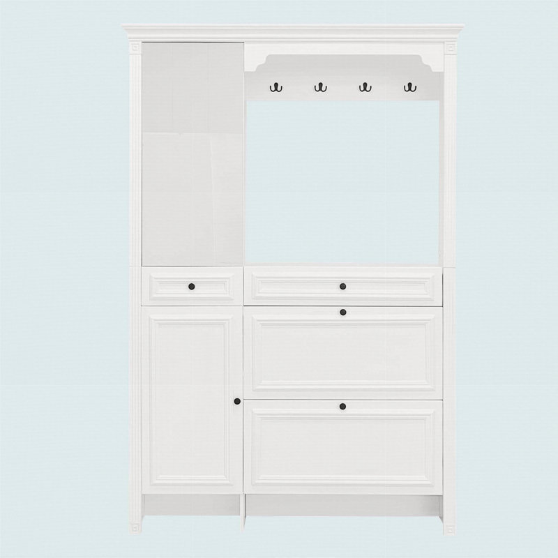 54.7'' Hall Tree With Integrated Shoe Cabinet And Mirrored Cabinet Door, Coat Hanger, Entryway Bench, 4-In-1 Design, 2 Flip Drawers, 4 Hooks And 2 Cabinets