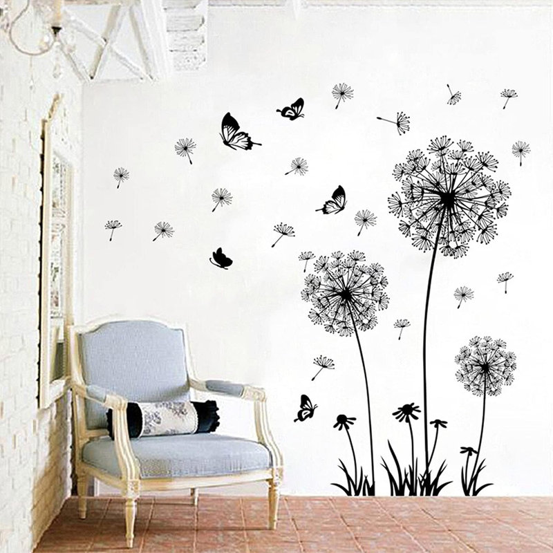 Ensemble de 2 décorations murales pissenlit, autocollants de fleurs, peintures murales avec ...