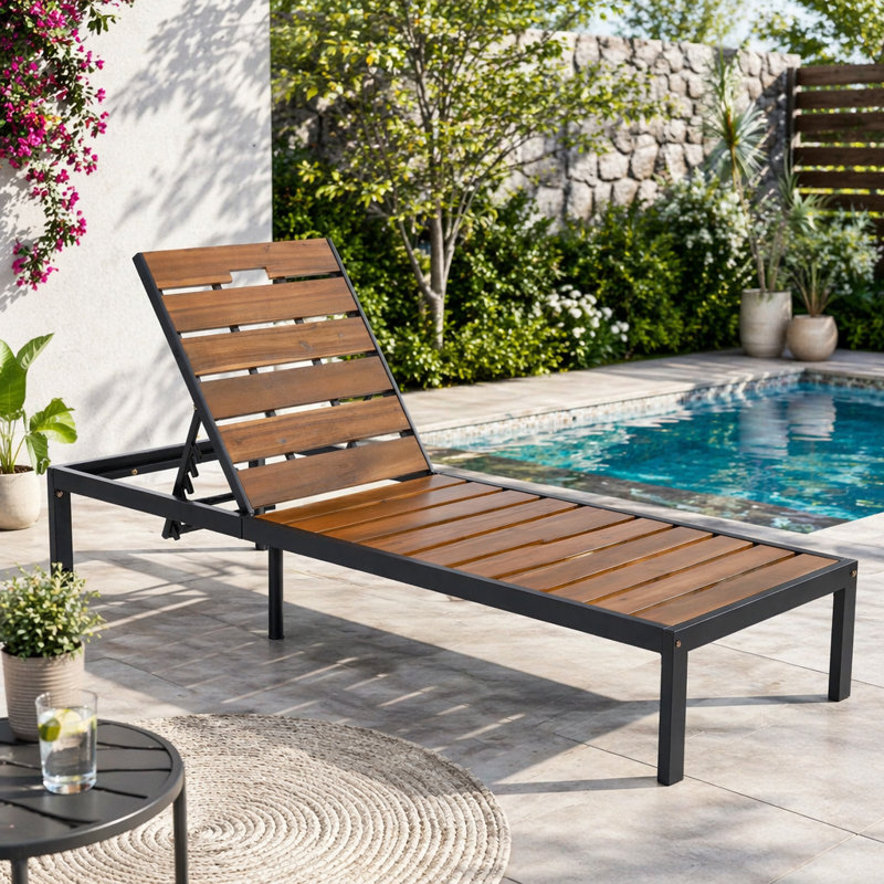 Chaises longues d'extérieur pour piscine, Brun, blanc