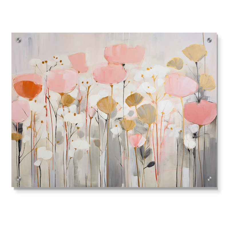«Pink Blossoming Garden», art mural acrylique abstrait, H 12 po x l 20 po
