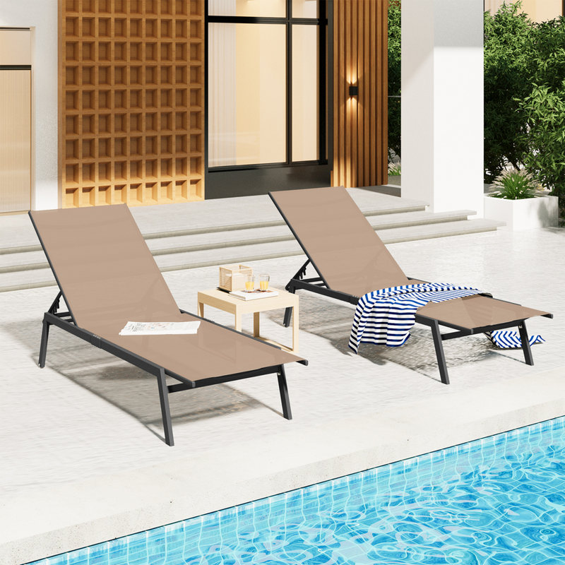 Chaise longue d'extérieur réglable pour l'extérieur (ensemble de 2), Kaki