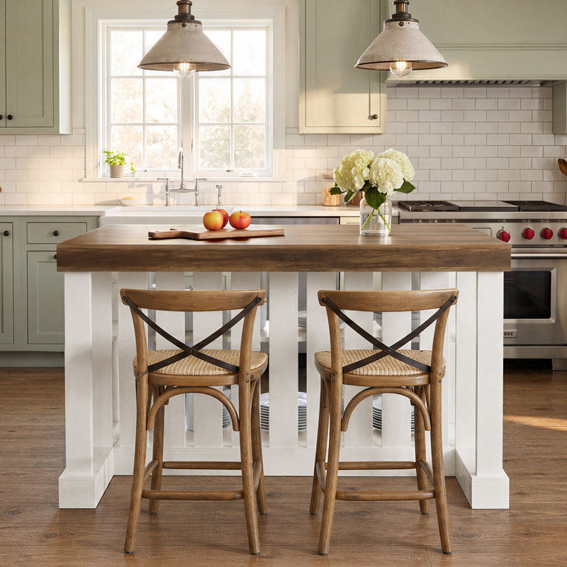 Îlot de cuisine de 140 cm avec rangement, table îlot fixe autoportante à 3 niveaux de style champêtre pour cuisine et salle à manger