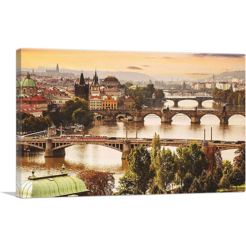 Pont Charles à l'aube, Prague, République tchèque - impression sur toile tendue, H 18 po x l 26 po x P 1,5 po