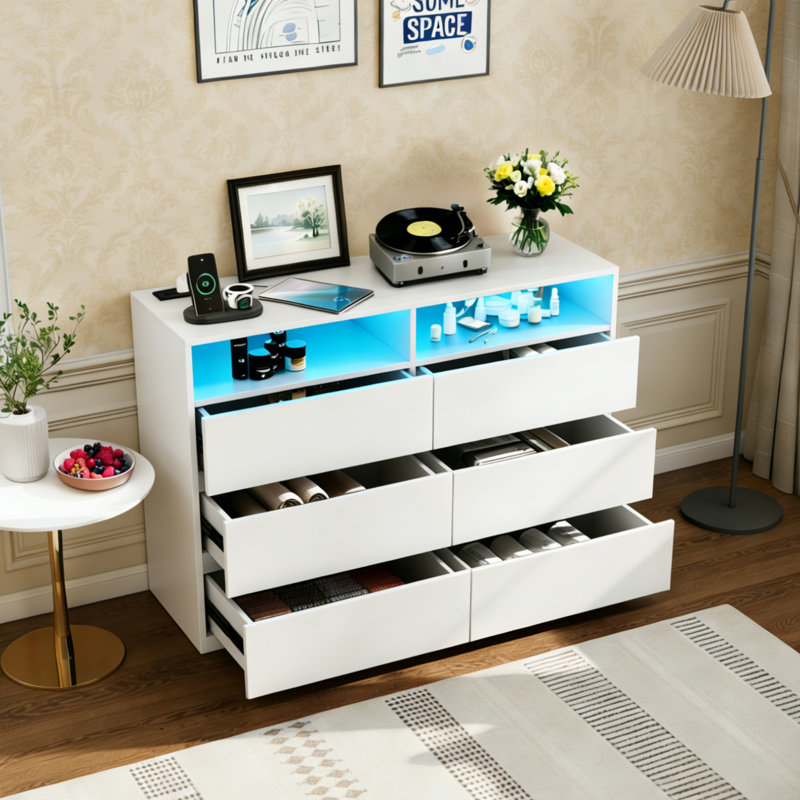 Modern 6-drawer Led Dresser – Smart Lighting + Massive Storage, White