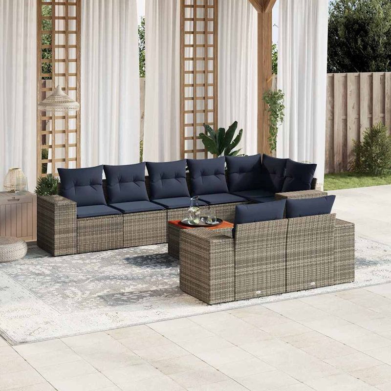  Ensemble de canapé de patio 9 pièces avec coussins en rotin de polyester gris