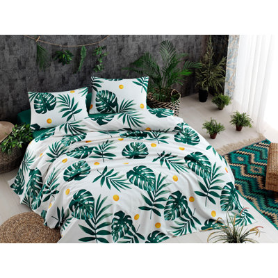 100% Cotton Double Pique Blanket, 78.7 x 92.5, White, Green & Yellow | Soft & Durable, 280 GSM | Machine Washable at 86°F | Perfect for Cozy Home Décor & Bed Styling, Elegant Design for Year-Round Use