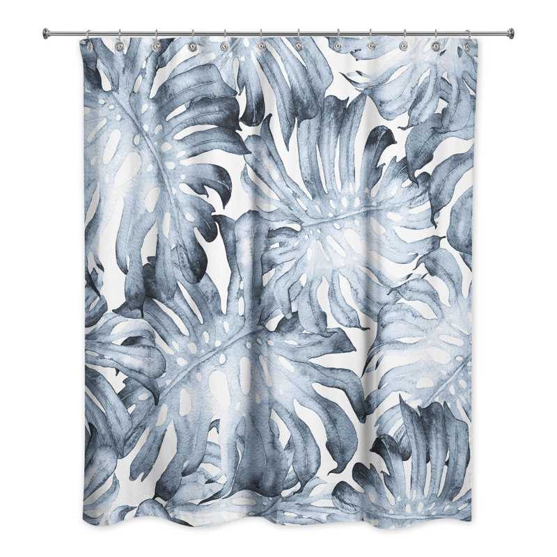Rideau de douche simple à motif floral coréen, Bleu