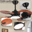 Ventilateur de plafond avec lumière, 5 pales en bois massif, moteur à courant continu, application et télécommande, DEL à spectre complet à intensité variable, flux d'air réversible, pour chambre à coucher de salon de 15 x 15 pi, fonctionne sur des plafonds inclinés
