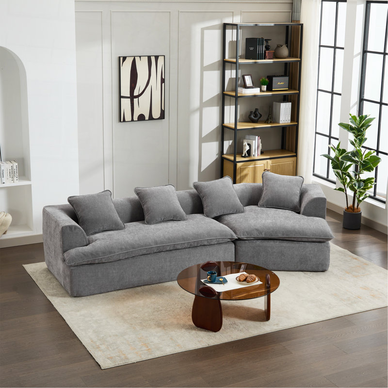 Repose-pieds de canapé modulaire avec coussins, Bouclé gris foncé