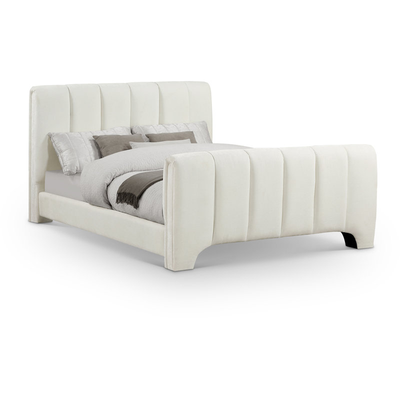 Lit en chenille Zerina, Tissu chenille crème, Très grand