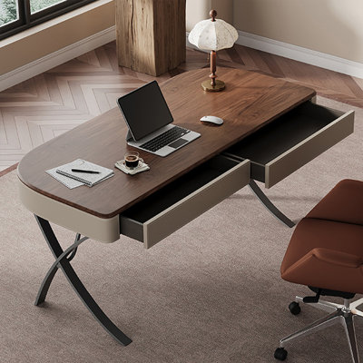 Walnut Rectangular Manufactured Wood with 2 drawers desk