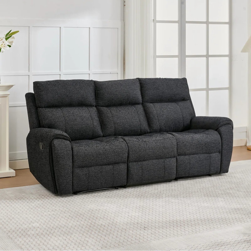 Canapé inclinable en tissu pour 3 personnes avec rangement, porte-gobelet et haut-parleur Bluetooth, Black Fabric