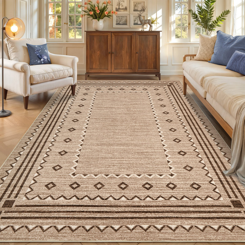 Tapis de salon/salle à manger, lavable et antidérapant, Ochre, Rectangle 8' x 10'