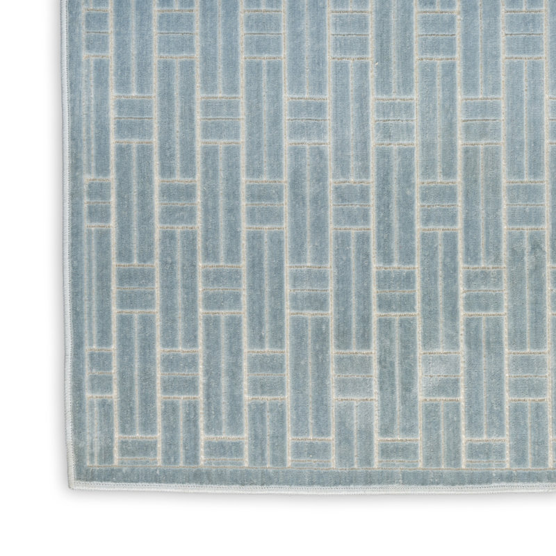 Nourison Washable Charm 5' x 7' Blue Ivory Modern Indoor Rug, Rectangle 5' x 7'
