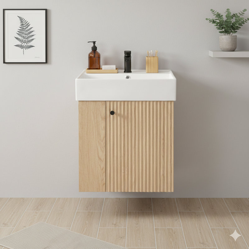 Meuble-lavabo flottant moderne de 21,6 po avec lavabo en céramique - Convient aux petites salles de bain, rangement à gauche
