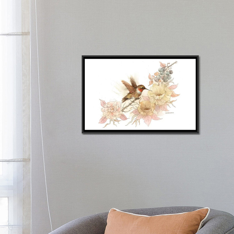Colibri vignette - impression d'art graphique, Aucun mat, H 18 po x l 26 po x P 1,5 po, Toile avec cadre noir
