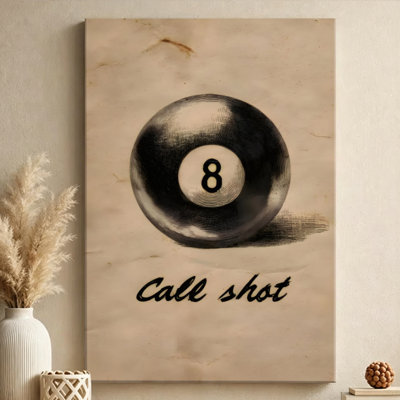 Vintage Billiards Gallery Wrapped Canvas Wall Art, Classic 8 Ball Etching Style Print, Game Room Wall Decor for Bar Room Living Room Office, Ready to Hang