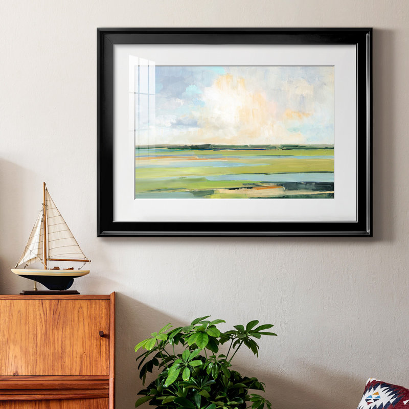 Pastel Horizon I - peinture encadrée, Impression encadrée avec passe-partout, H 26,5 po x l 36,5 po, Noir
