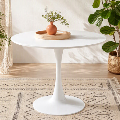 Table de salle à manger ronde 23,6 "/ 31,5", table tulipe piédestal peu encombrante avec plateau en panneau de fibres à densité moyenne et base en métal, table basse moderne pour table de cuisine et de salon