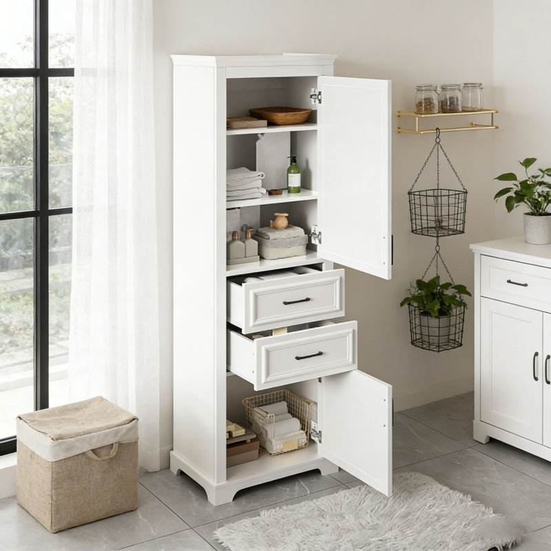 Meuble-lavabo autoportant de 71 pouces de hauteur avec portes et tiroirs à charnière amortissante