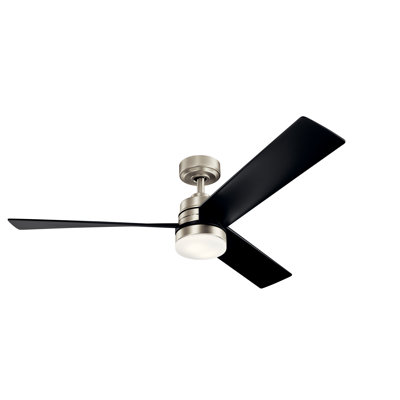 Ventilateur de plafond Kichler Spyn 52 po à 3 pales, fini nickel brossé, éclairage DEL, pales noires et commande murale