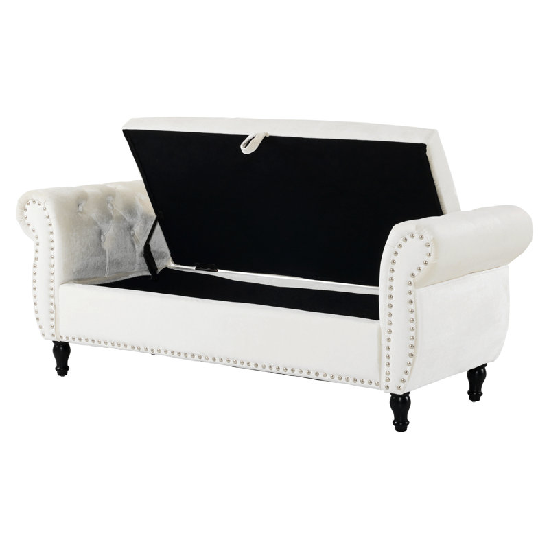 Bentlee Velvet Upholstered Storage Bench , Beige