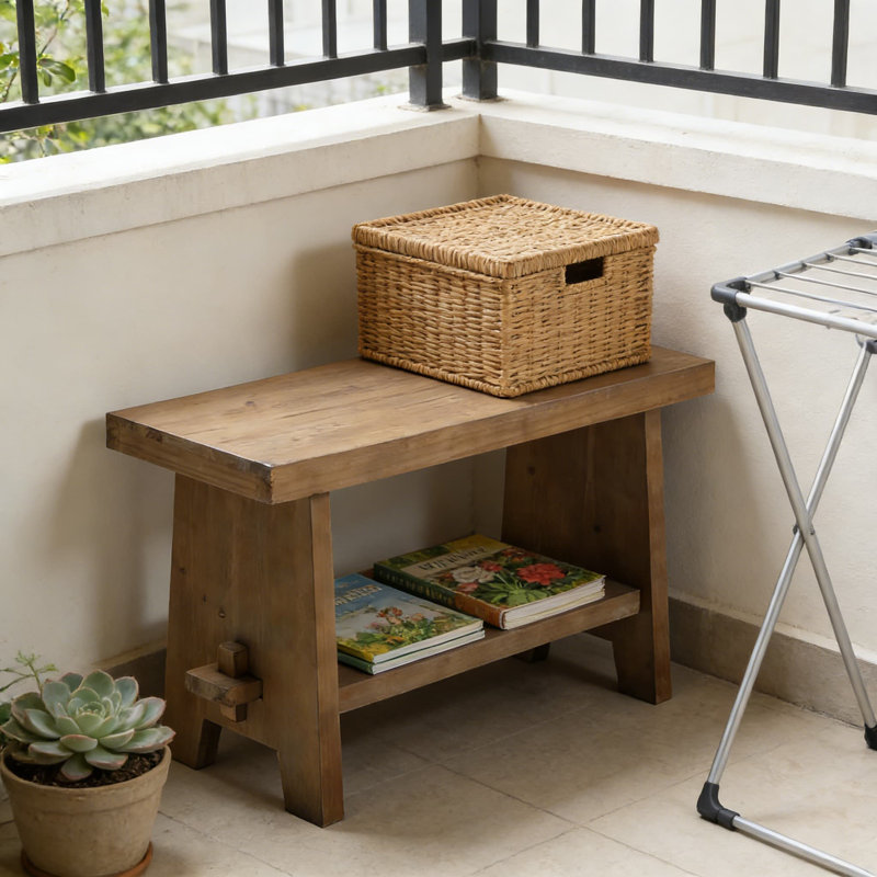 Banc de hall d'entrée en bois massif avec rangement, banc étroit de ferme pour couloir, salon et salle à manger, siège en bois brun rustique