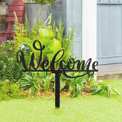 Metal Welcome Sign Garden Stake Decorative, Elegant Script Design Gifts Silhouette Statues for Yard Art, Outside, Patio, Outdoor Decor, Garden Decorations, Lawn Ornaments