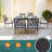 Modern Outdoor Aluminum Table With Alternating Wide And Narrow Slats, Angled Corners, Umbrella Hole, And Adjustable Non-Slip Pads