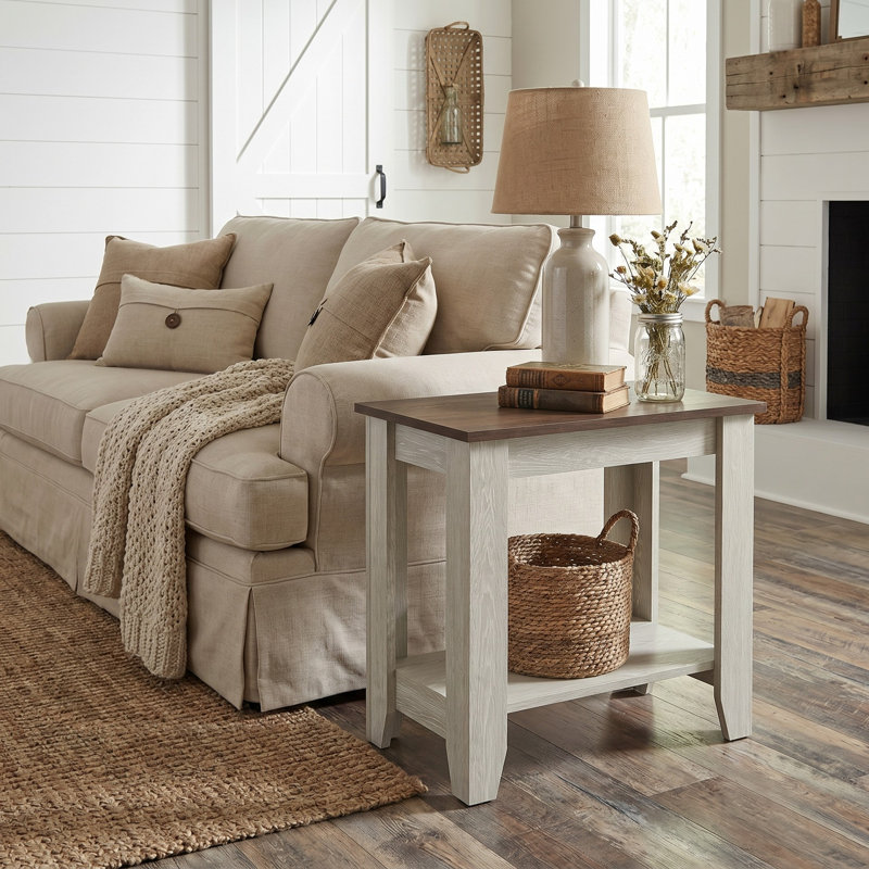 Weddel Basilico End Table with Storage, Dusty Gray Oak/Dusty Walnut