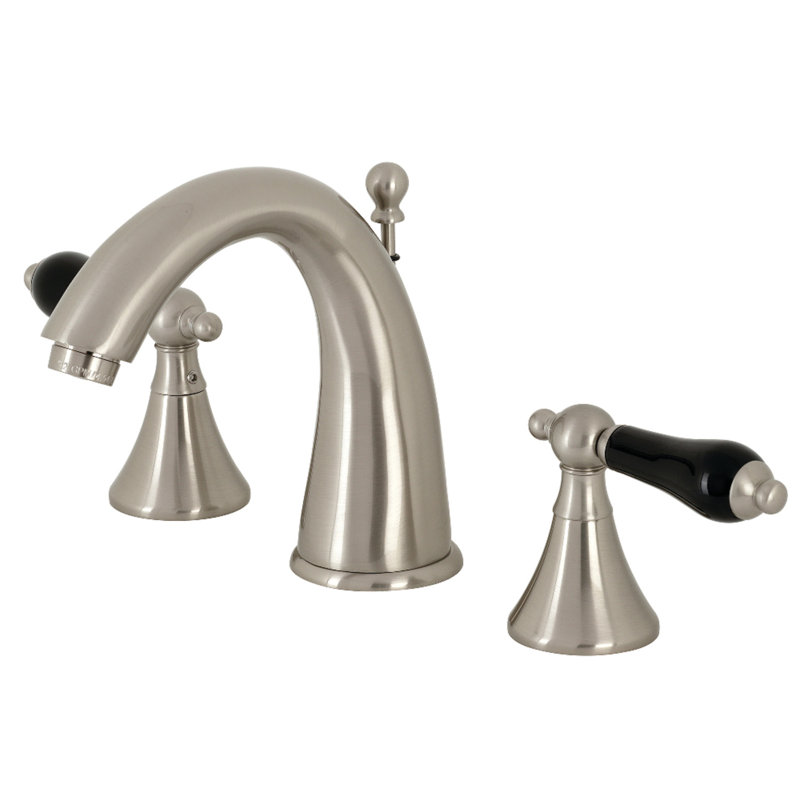 Kingston Brass Duchess Two-Handle 3-Hole Deck Mount Widespread Bathroom Faucet with Brass Pop-Up Drain, Brushed Nickel