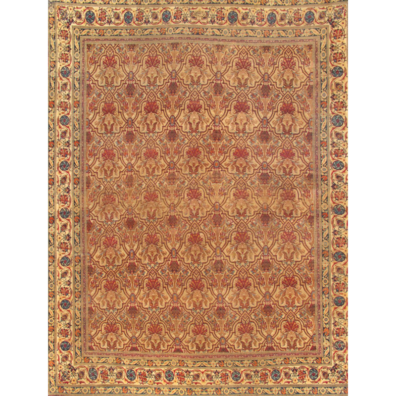 Antique Hand Knotted Wool Oriental Area Rug in Ivory