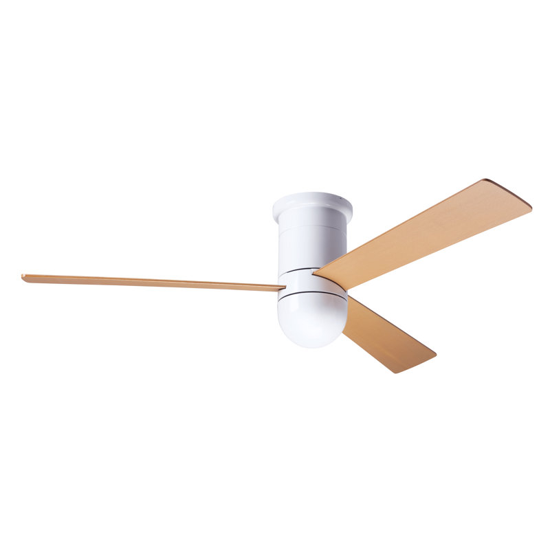 Cirrus Flush Mount Ceiling Fan, Maple, Wall/Remote Combo Control, Gloss White