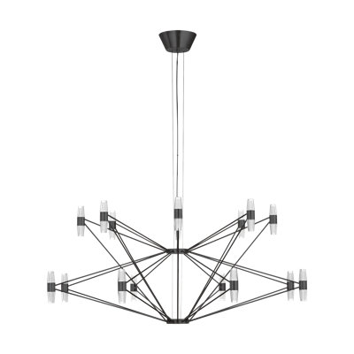 Sean Lavin Lassell two tier extra large chandelier in natural brass finish with crystal glass shades
