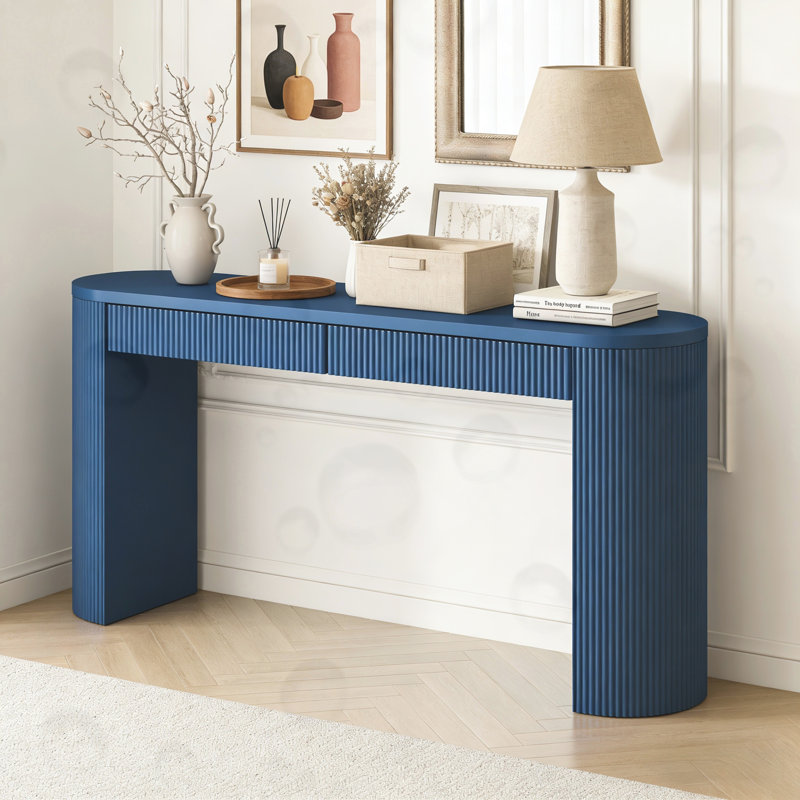 Console avec grand plateau et deux tiroirs, Marine