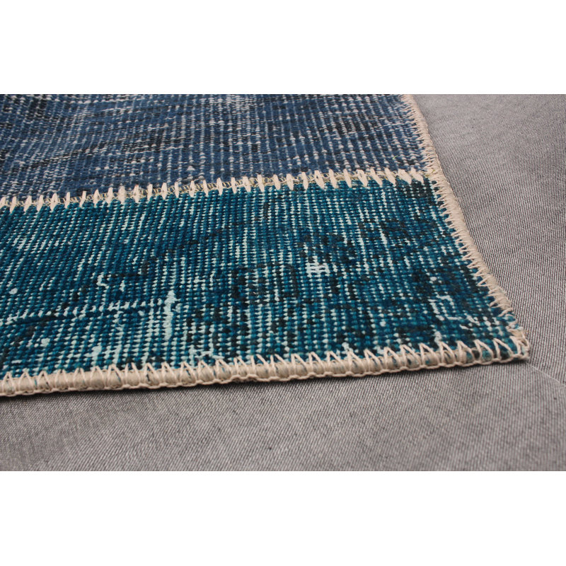 Tapis décoratif en laine de conception unique noué à la main New Age de 6 pi 8 po x 10 pi 5 po Berneita en gris/taupe/bleu sarcelle