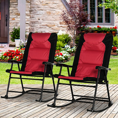 Mobilier de patio rouge - 2 chaises berçantes pliantes pour l'extérieur, porche, camping, balcon, tissu à séchage rapide, construction solide, 2 chaises rouges. Convient à un balcon. Siège rembourré, acier pliable, résistant aux intempéries