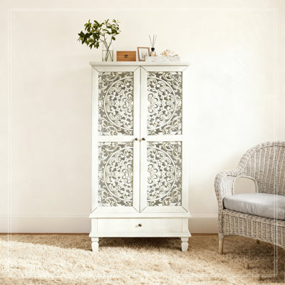55'' Tall Storage Cabinet with Drawer,2-Door Carved Wood Accent Cabinet with Solid Wood Legs